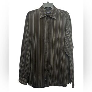 Zegna Sport Long Sleeve Striped Button Up Dress Shirt Size Large Brown